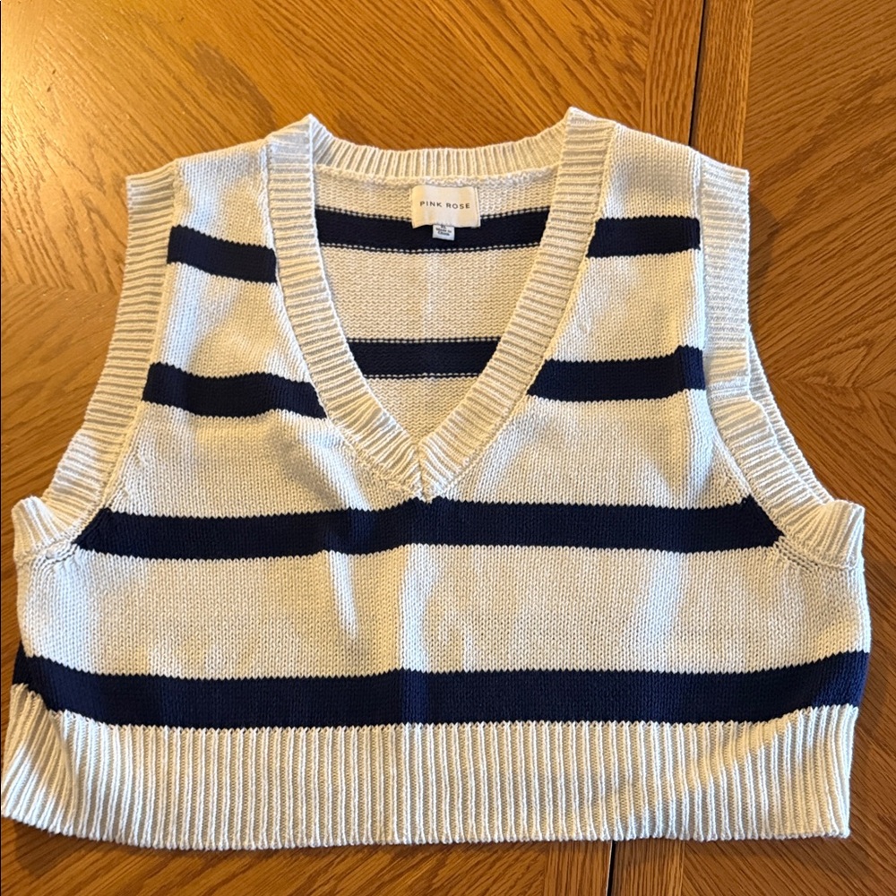 Pink Rose Navy and Cream Striped Vest